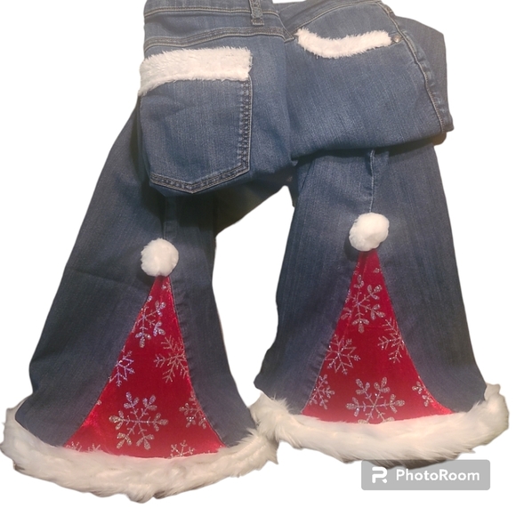 Christmas Santa Hat Pants Jeans Upcycled one of a kind handmade - Picture 8 of 12